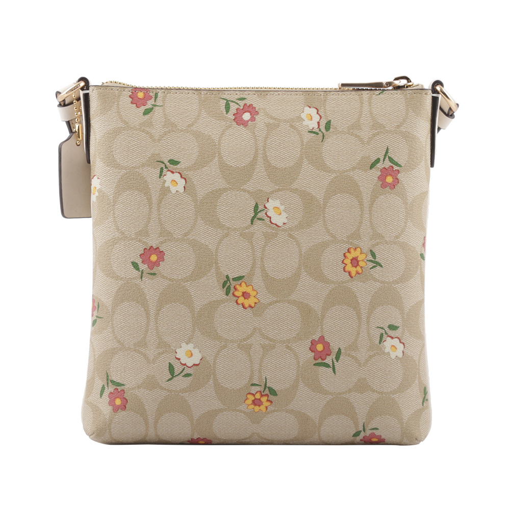 COACH Rowan 小花圖案拉鍊口袋迷你方形斜背包/淺卡其, , large