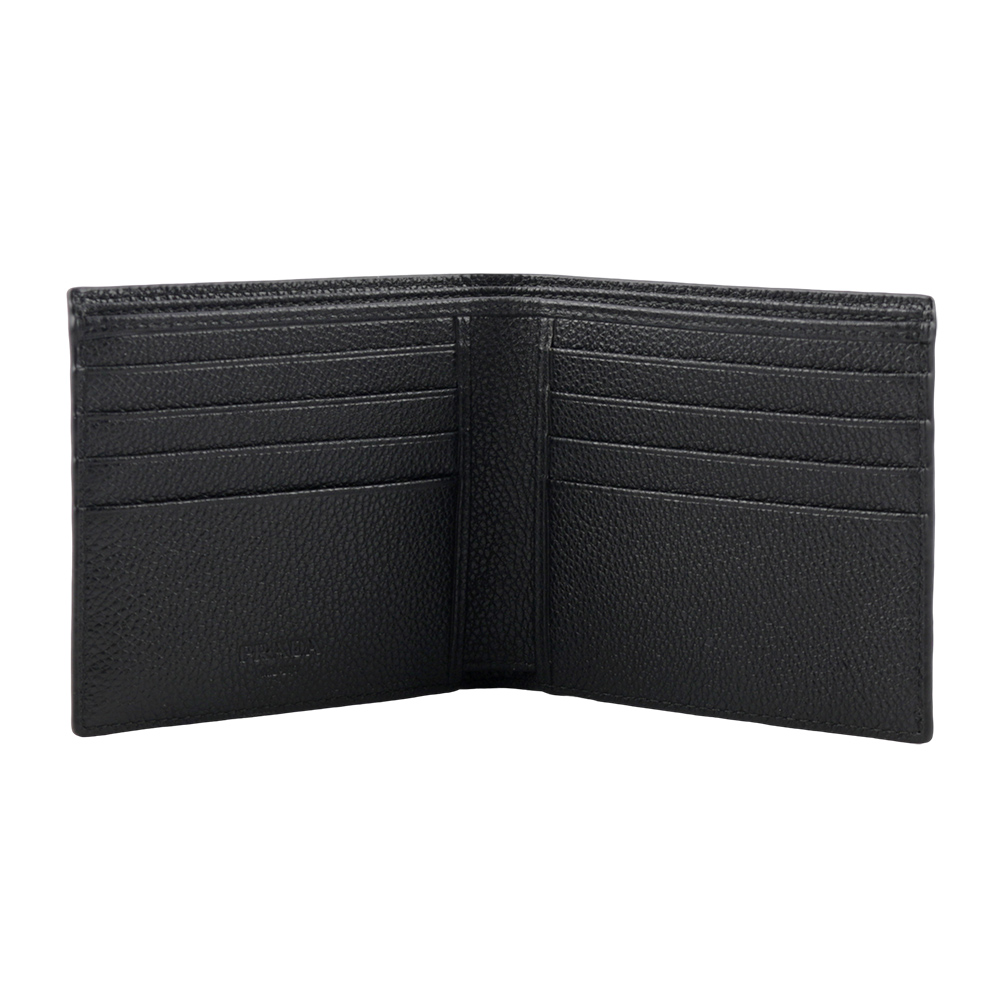 PRADA 銀字Logo 粒紋牛皮對開8卡短夾/黑色, , large