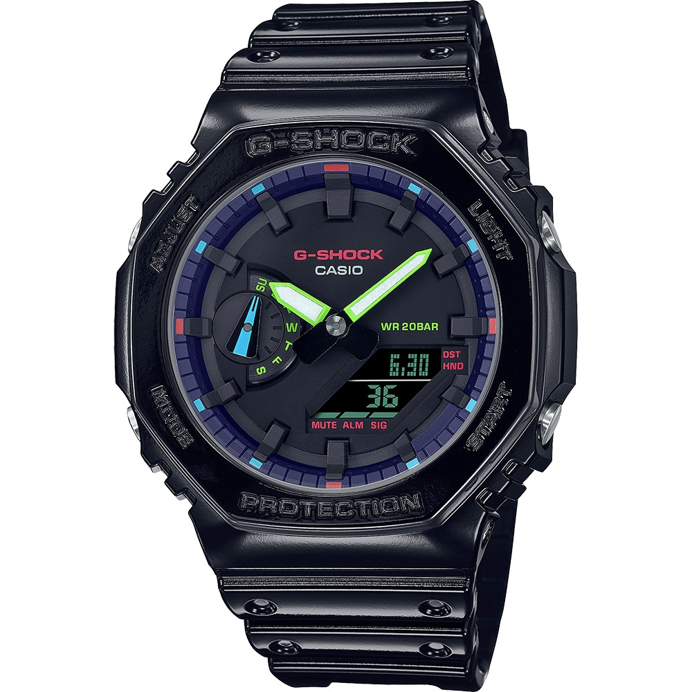 CASIO 卡西歐 G-SHOCK AI 探索虛擬彩虹系列雙顯錶 GA-2100RGB-1A, , large