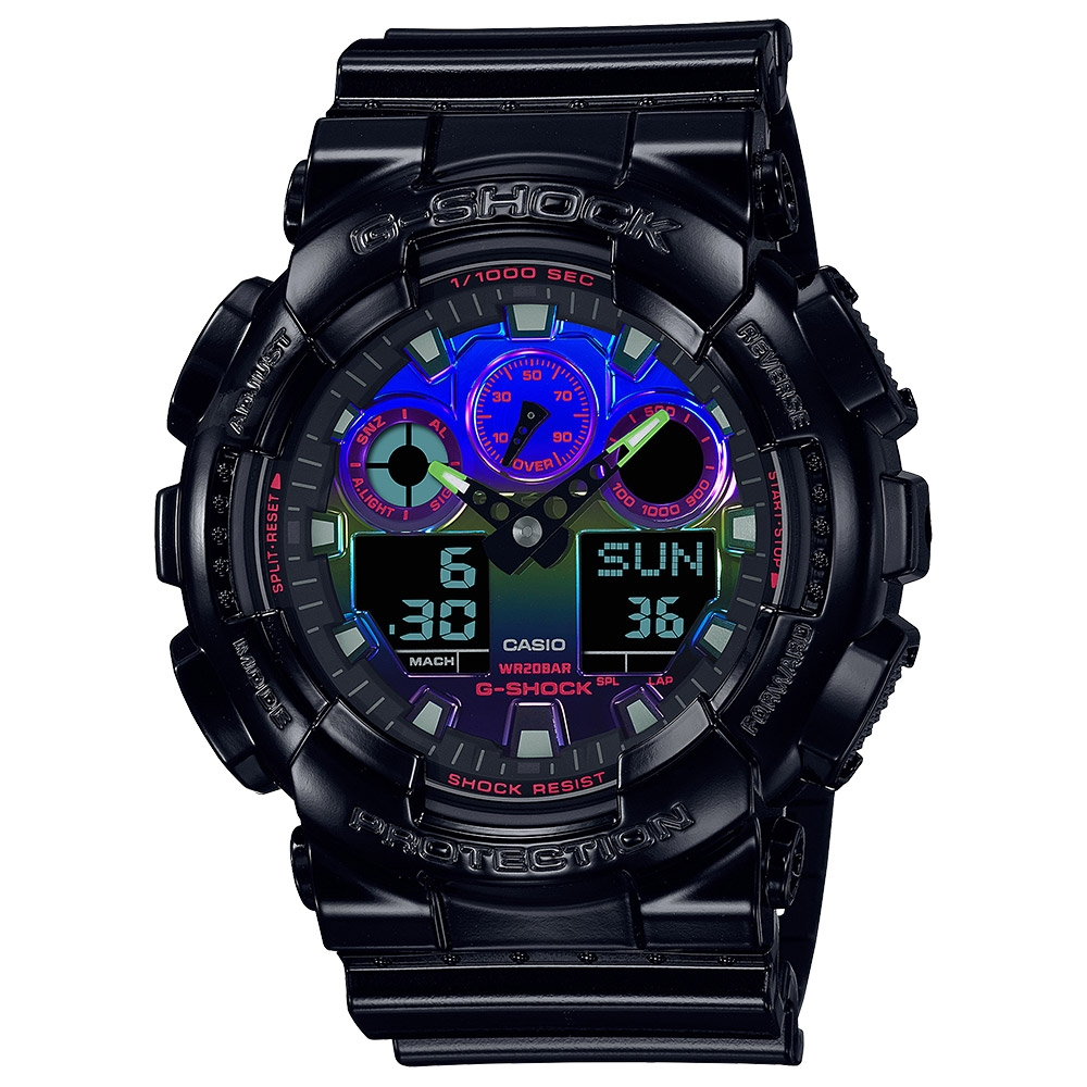 CASIO 卡西歐 G-SHOCK AI 探索虛擬彩虹系列雙顯手錶 GA-100RGB-1A, , large