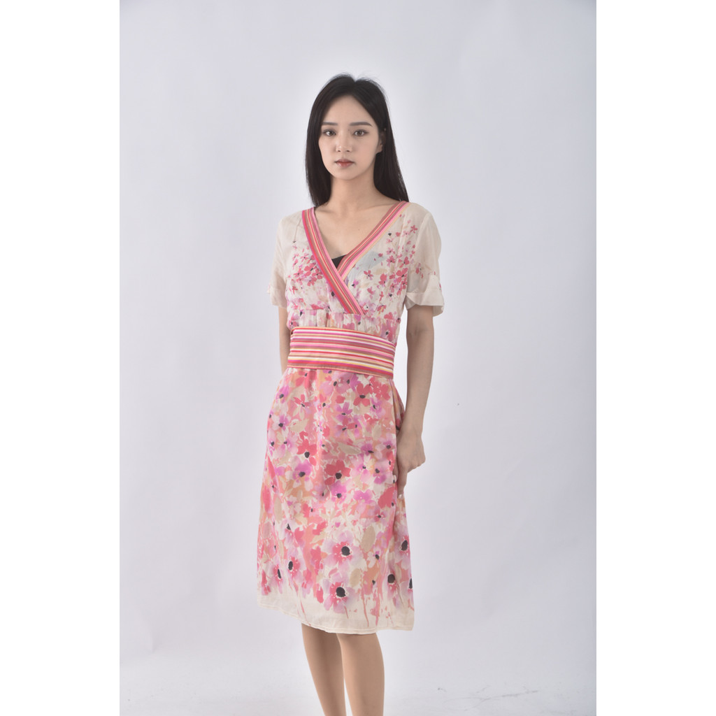 (S) i blues棉質條紋粉色綁帶洋裝二手衣, , large