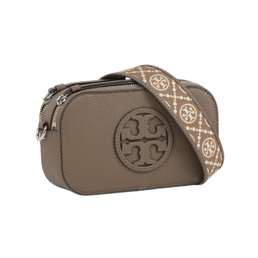 TORY BURCH Miller 荔枝紋雙拉鍊迷你相機包(蘑菇棕), , large