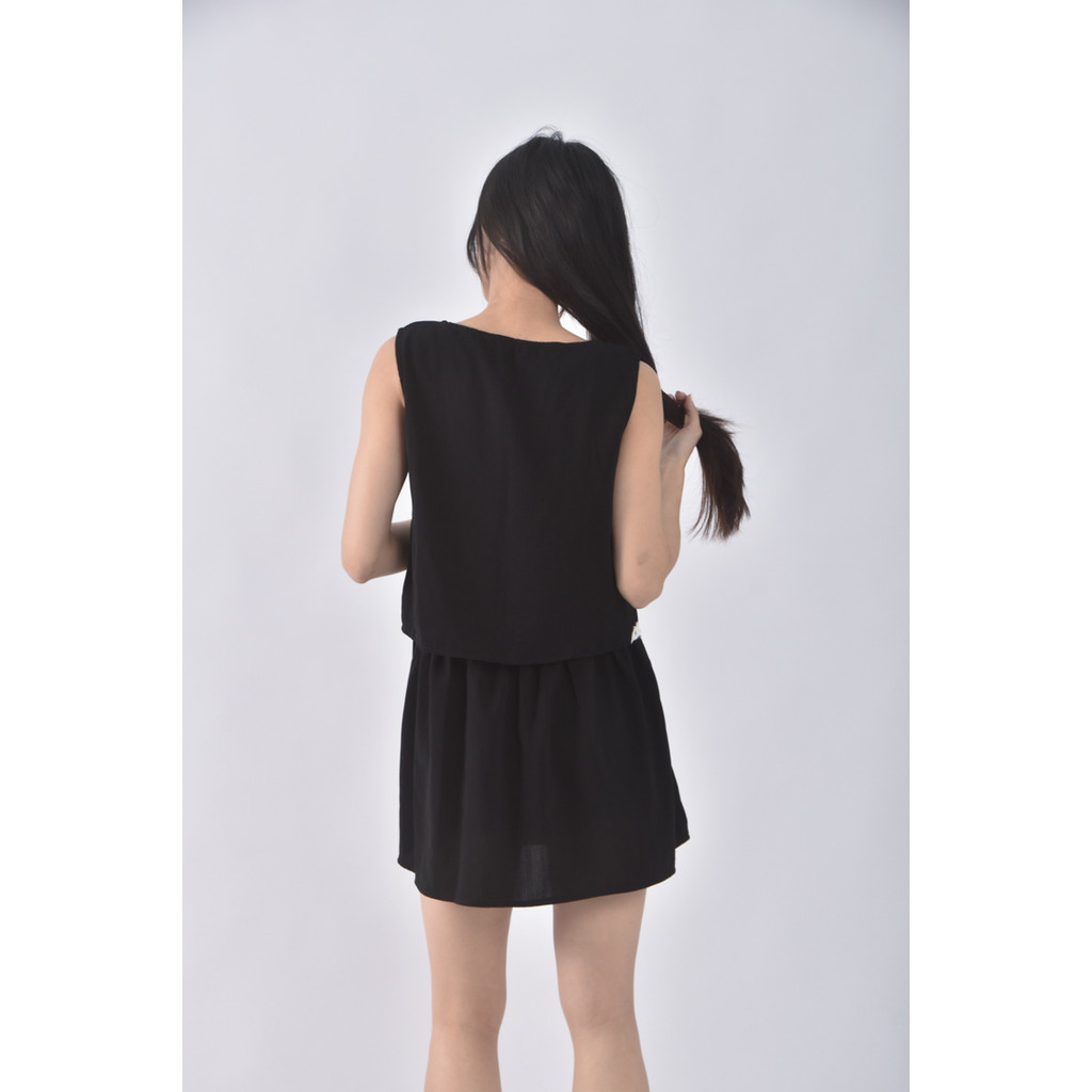 (S) 棉質假兩件黑色洋裝二手衣, , large