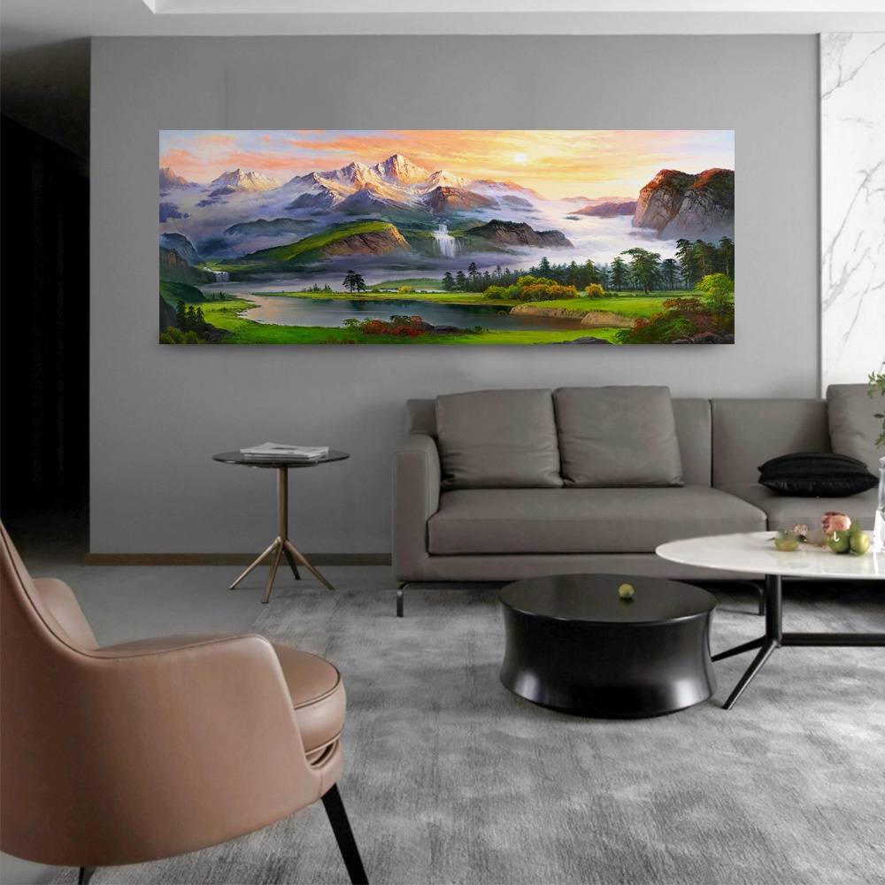 【御畫房】旭日東升 國家一級畫師手繪油畫60×120cm(VF-56), , large