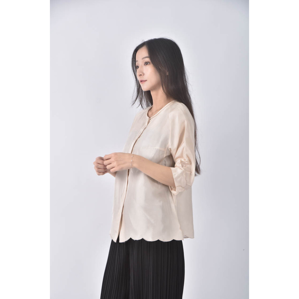 (M) shiatzy chen圓領杏色襯衫上衣二手衣, , large
