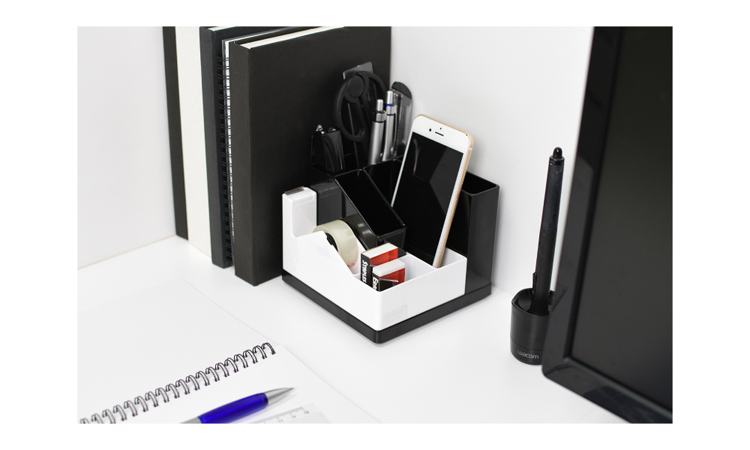 【O-Life】 Rotating Tape Stand Storage Box - Black and White, , large