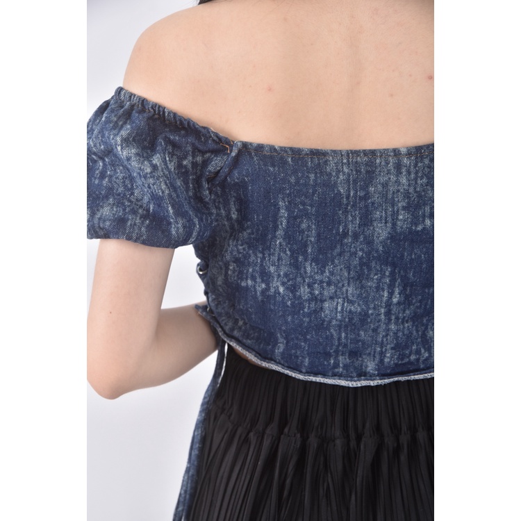 (S) jws丹寧牛仔質感藍色短袖上衣二手衣, , large