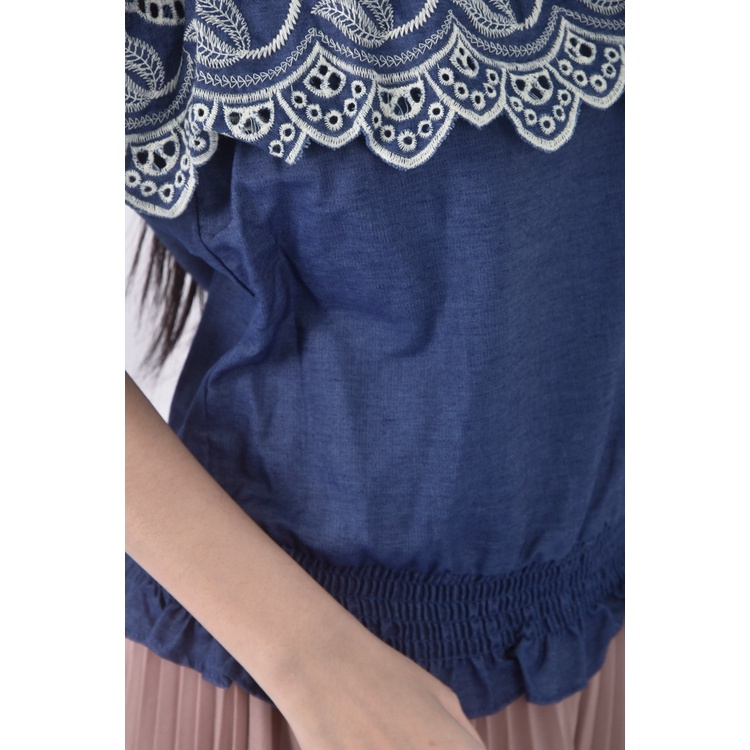 (S) moma質感吊帶花邊藍色上衣二手衣, , large