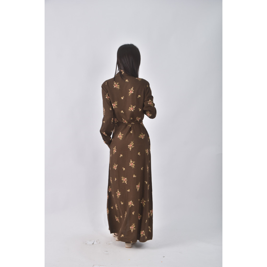 (M) laura ashleyV領棕色綁帶洋裝二手衣, , large