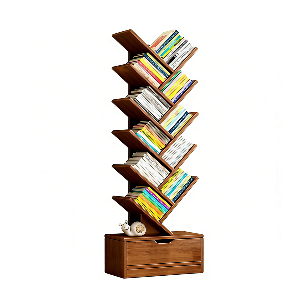 HABABY Huan'an Home Furnishings Tree-Shaped Solid Wood Bookshelf, Smoky Cedar Wood, 34*20*158CM
