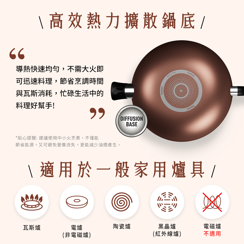 法國特福醇火系列30cm不沾炒鍋加蓋, , large
