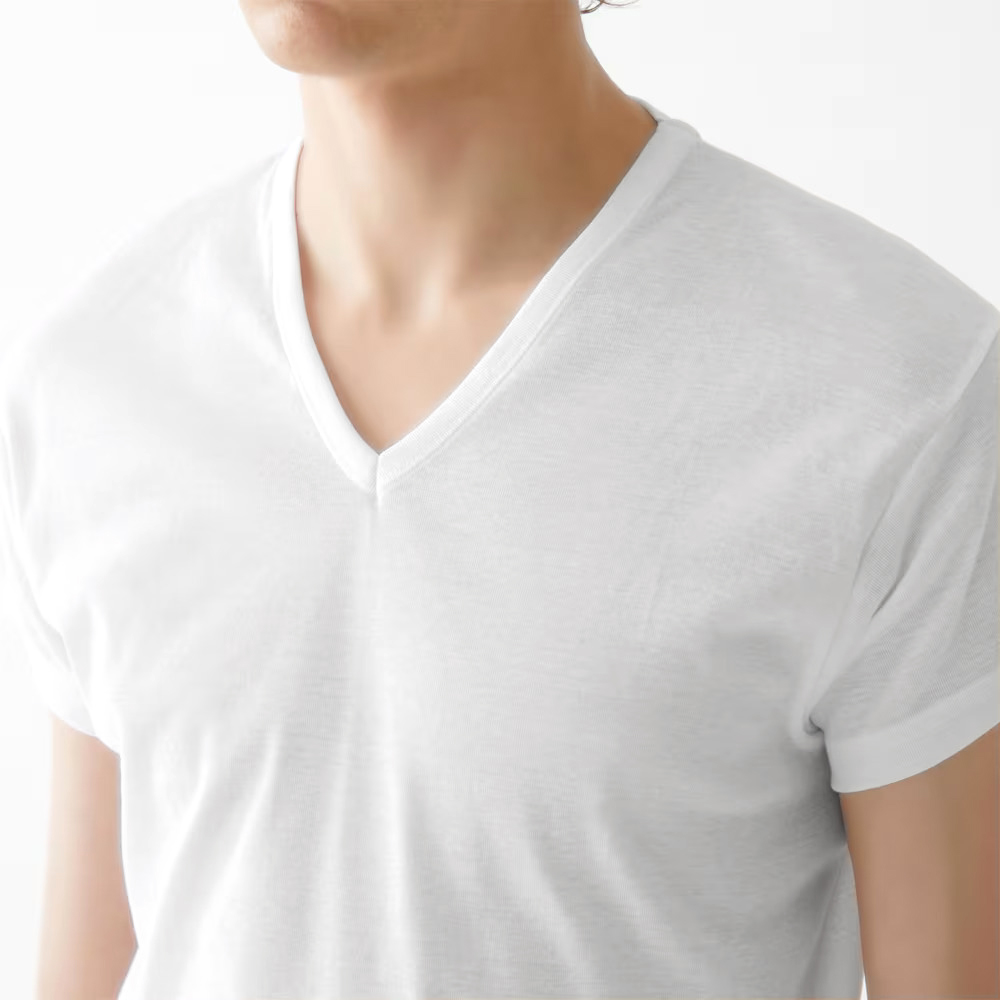 【日本郡是Gunze】日本製 COOLMAGIC 100%純棉 男士機能涼感 V領 短袖內衣 T-shirt(黑色-L), , large