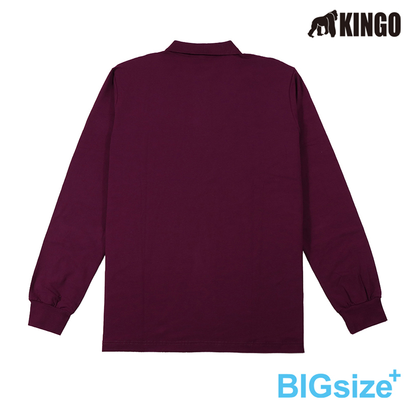 大尺碼-KINGO-男款  長袖 POLO衫-黑/暗紫/灰藍-K43202, , large