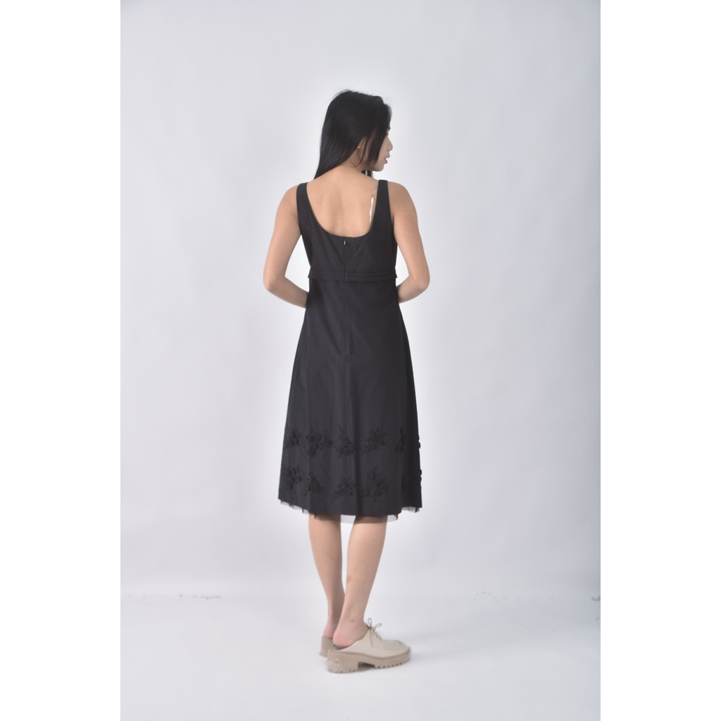 (S) whistles禮服棉質玫瑰花無袖黑色洋裝二手衣, , large