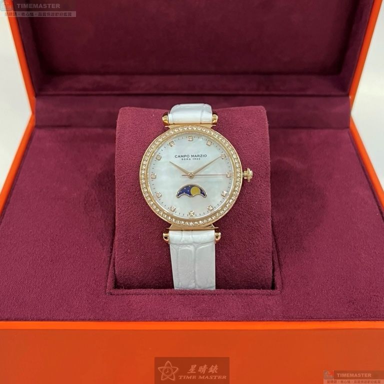[星晴錶業]新品牌手錶,32mm,CMW0032貝母錶面玫瑰金錶殼白真皮皮革錶帶款, , large