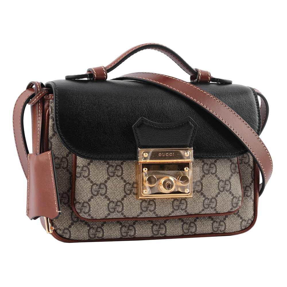 GUCCI Ouverture GG掛鎖迷你手提/肩背2用包/棕/黑色, , large