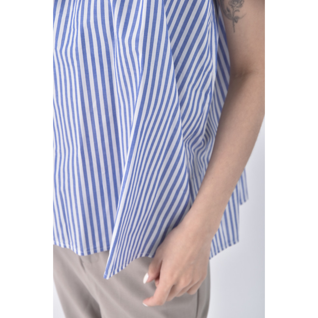 (L) air space質感削肩條紋藍色上衣二手衣, , large