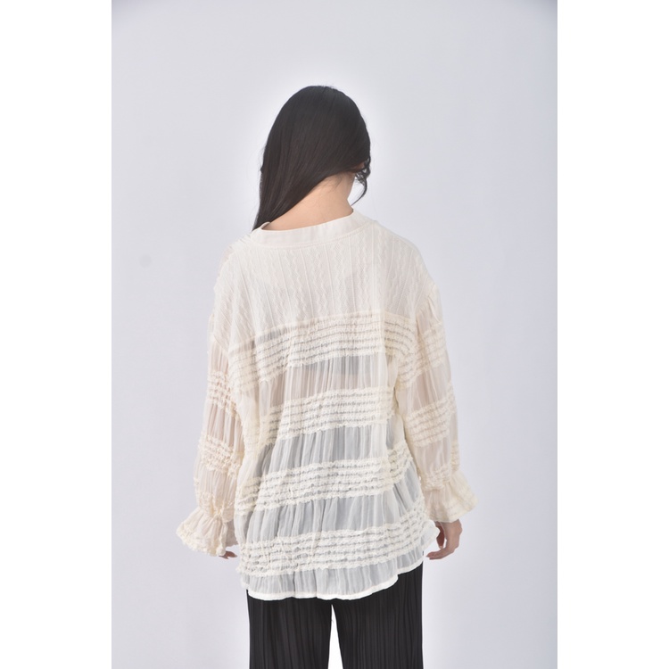 (XL) bella質感拼接杏色長袖上衣二手衣, , large