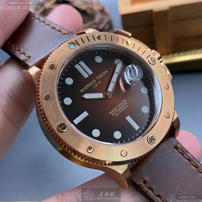 [星晴錶業]GiorgioFedon1919手錶,44mm,GF00026古銅色錶面玫瑰金錶殼咖啡色真皮皮革錶帶款, , large
