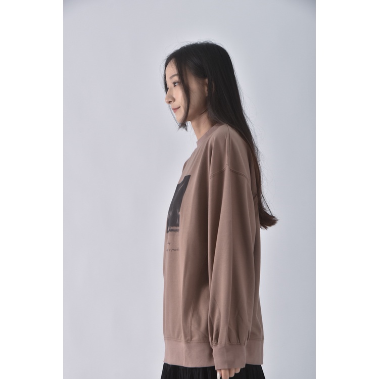 (XL) earth music ecology棉質大學T印花棕色長袖上衣二手衣, , large