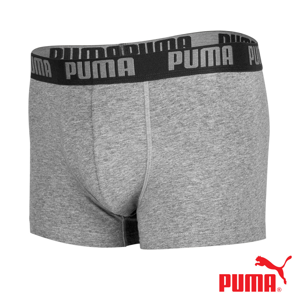 PUMA 平口內褲 1件組 彪馬 跳豹 男內褲 平角內褲 修身 防捲邊 貼合 耐穿 柔軟 棉質 排汗 透氣 抗菌 黑 灰, 灰,L, large
