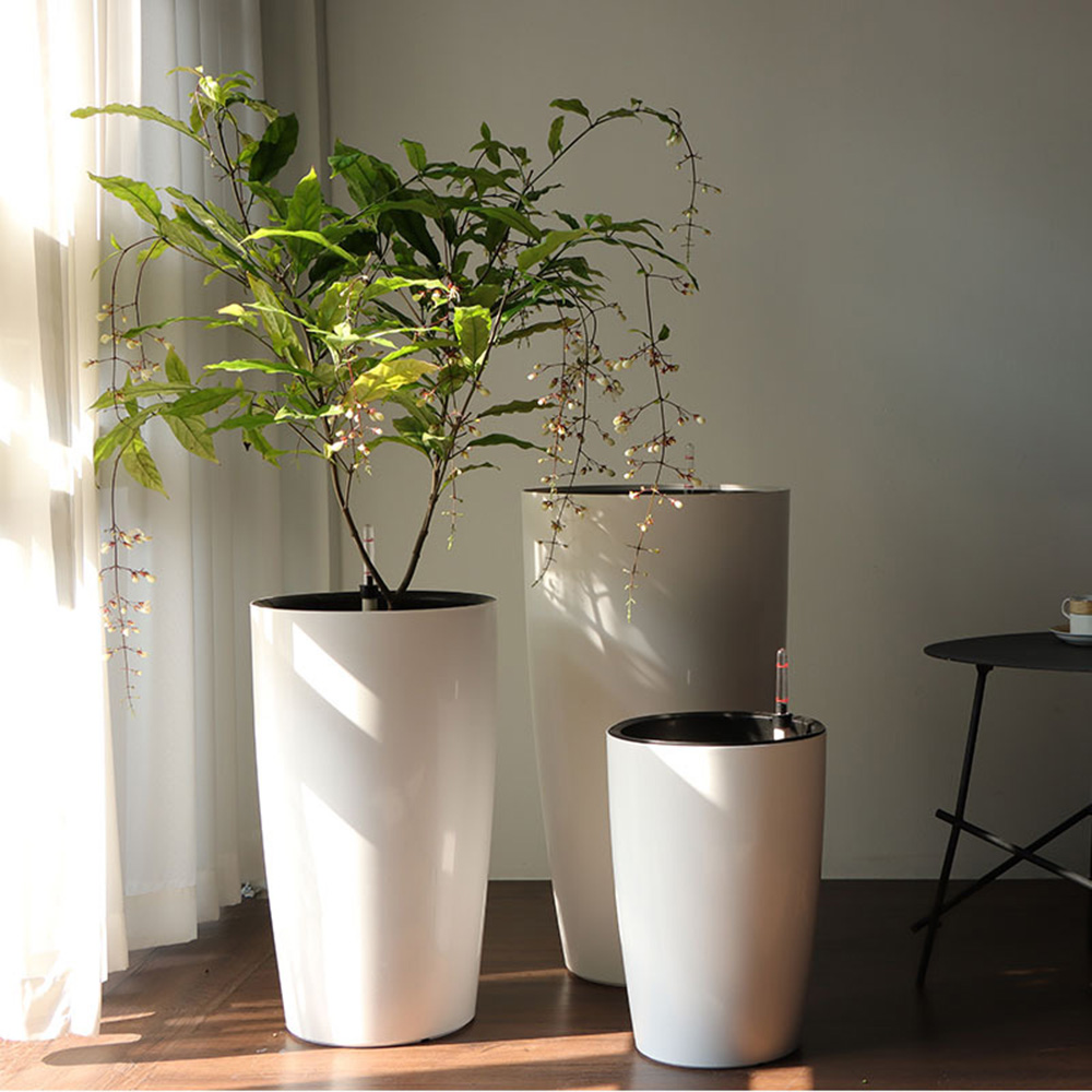 Caiyi 北歐 圓形高花盆自動吸水懶人花盆 落地式懶人自吸盆 免澆水, , large