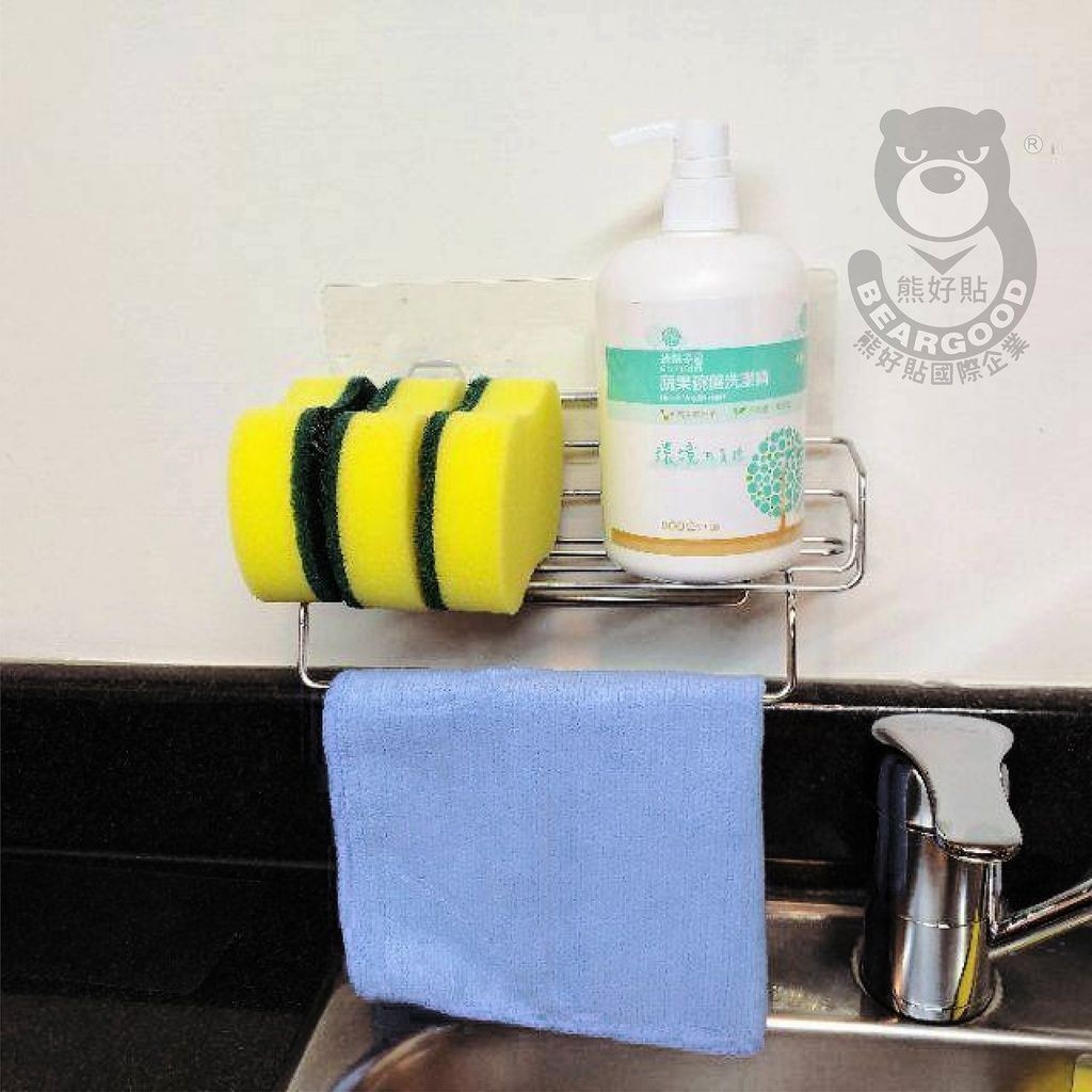 [熊好貼國際]洗碗精抹布架 台灣製造 304不鏽鋼 海綿抹布架收納神器廚房壁掛水槽置物架家用洗潔精置物架無痕掛勾, , large