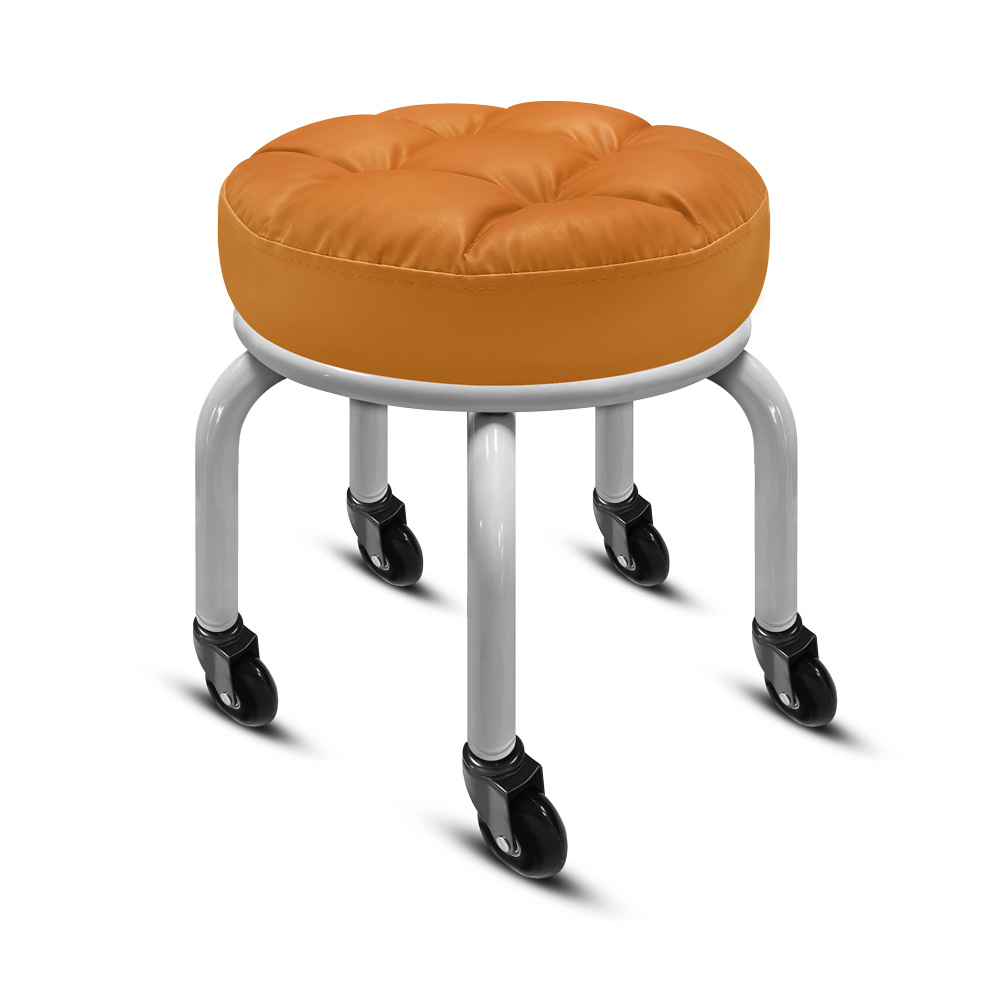 【G+居家】免組裝 動感滑輪萬用椅-白管-淺咖啡(2吋純黑輪), , large