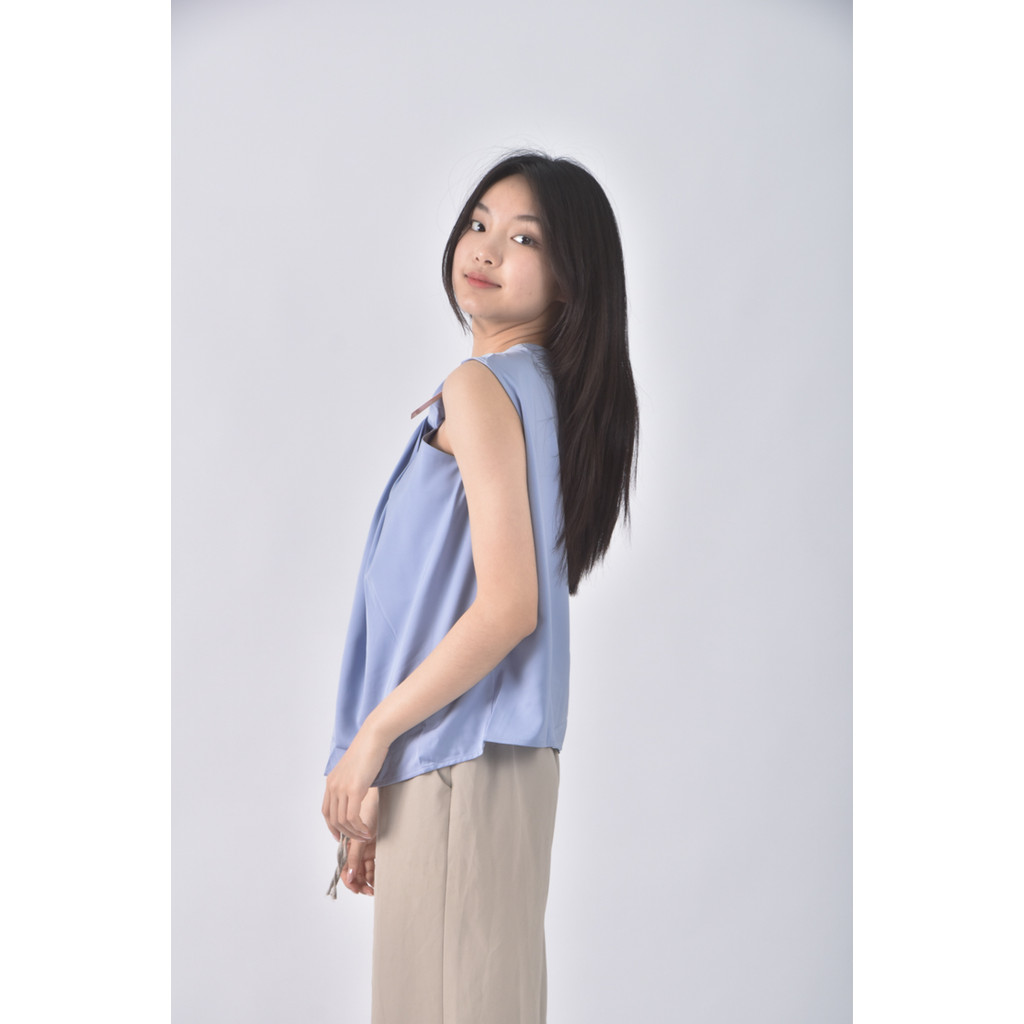 (M) stella lai質感無袖優雅藍色上衣二手衣, , large