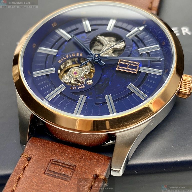 [星晴錶業]TommyHilfiger手錶,44mm,TH00025寶藍色錶面玫瑰金錶殼咖啡色真皮皮革錶帶款, , large