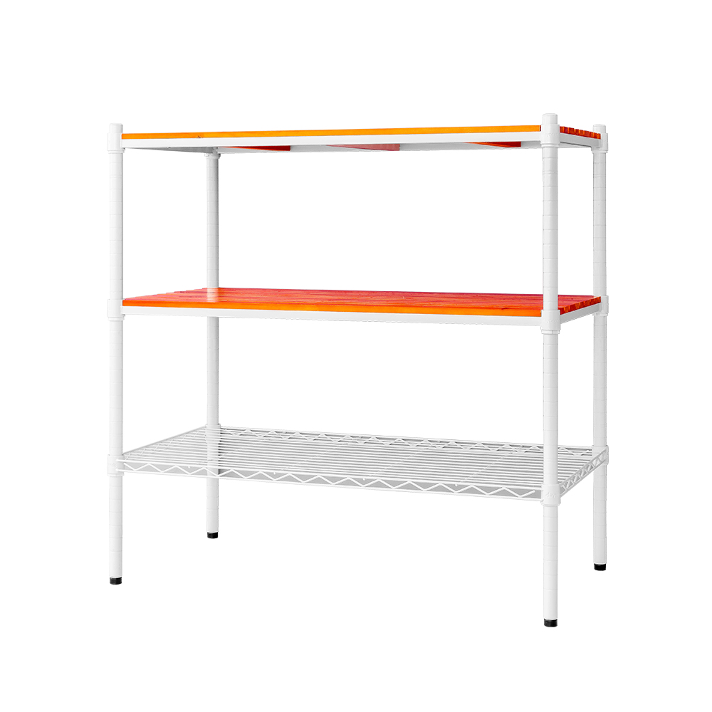 【Y HOUSE】90x45x90cm pine three-layer storage rack rack iron rack - painted white teak