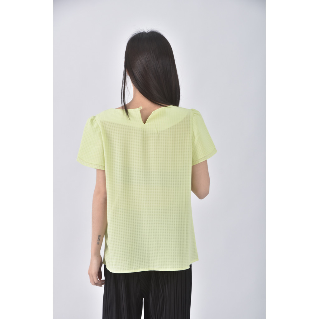 (S) 【金莎私服】simplicite質感格紋綠色短袖上衣二手衣, , large