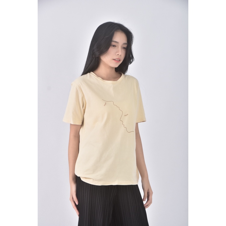 (S) 質感線條杏色短袖上衣二手衣, , large