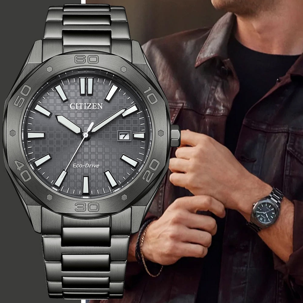 CITIZEN 星辰 光動能八角形格紋面手錶 BM7637-81H, , large