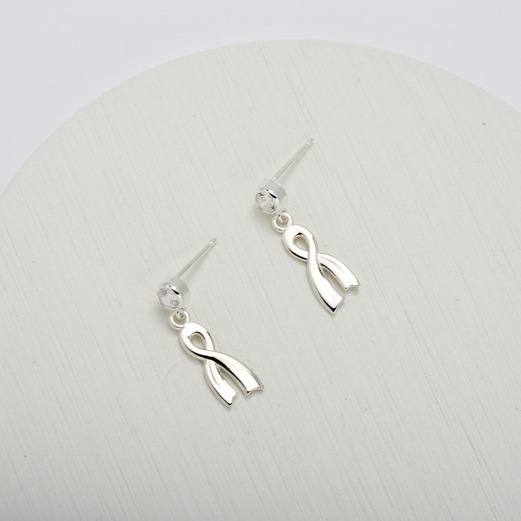 【Angel & Me】想念 絲帶 符號 單鑽 一對 s925 純銀 耳環 耳夾 生日 情人節禮物, , large