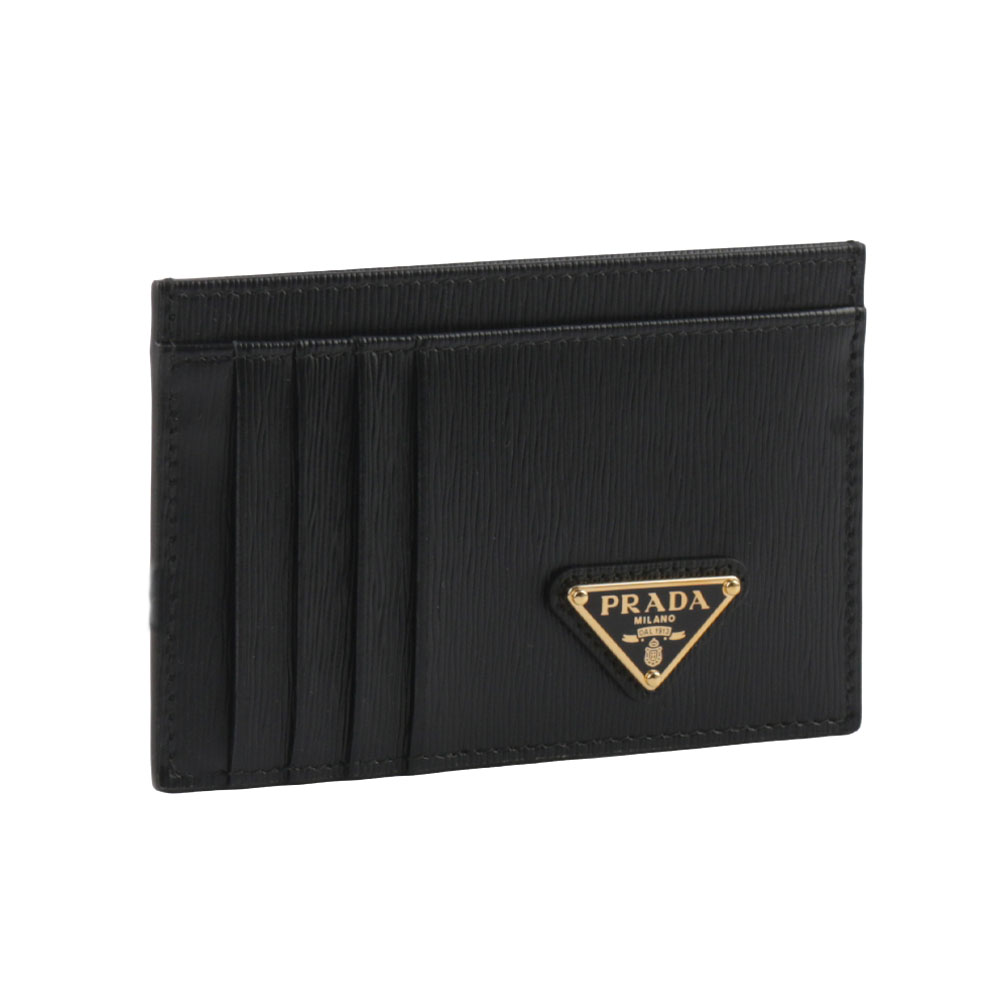 PRADA 三角牌Logo 水波紋皮革9卡式卡片夾/名片夾/黑色, , large