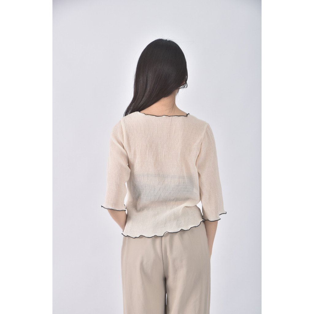 (S) 【金莎私服】方領杏色短袖上衣二手衣, , large