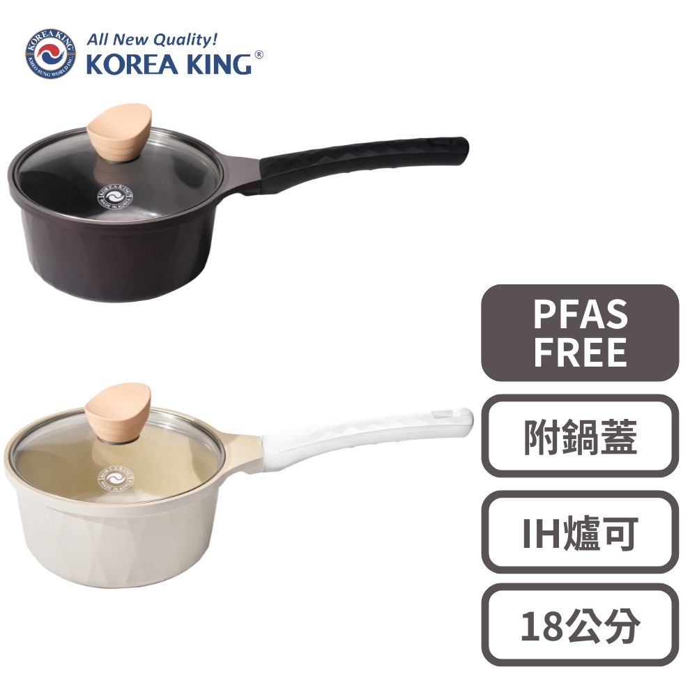 【Korea King】Crystal 水妍晶緻天然陶瓷不沾單柄湯鍋 (附鍋蓋) 18公分, , large