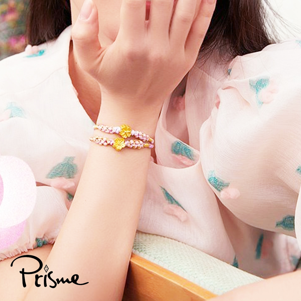 【Prisme Gold】黃金手鍊 桃花 開運 粉色編織手鍊 (金重：約0.08錢±0.03), , large