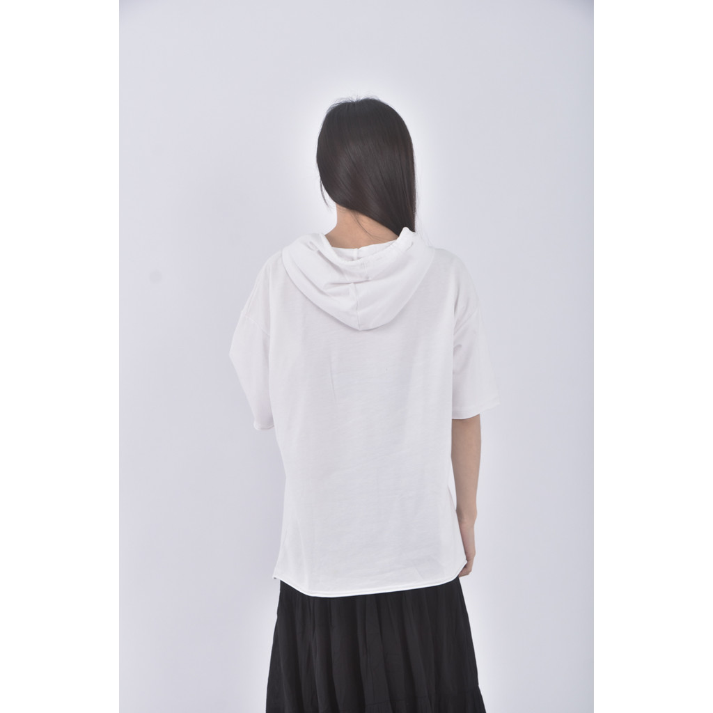 (XL) xin yi質感連帽白色短袖上衣二手衣, , large