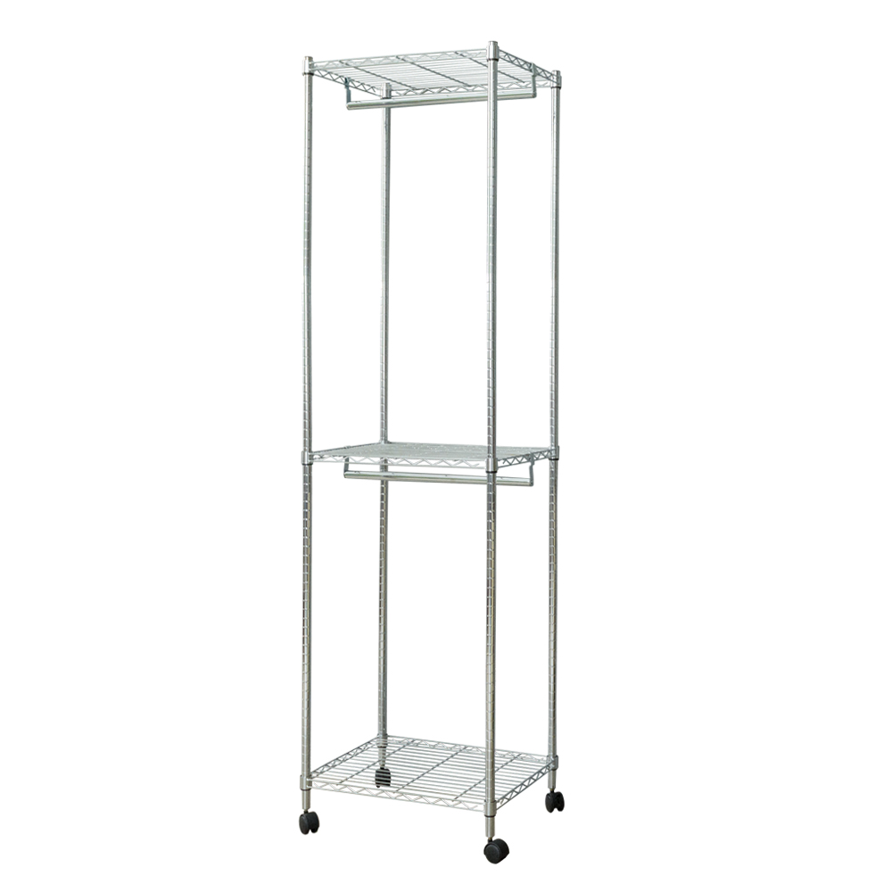 【Y HOUSE】60x45x210cm three-layer double-pole wavy wardrobe/painted shelf/clothes hanger/Tiltlis rack-silver, , large