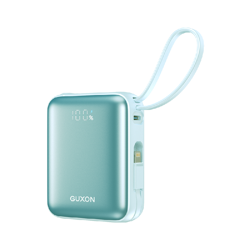 【 GUXON】Quad-Square Dual-Cable Power Bank 10000mAh - Lapis Blue, , large