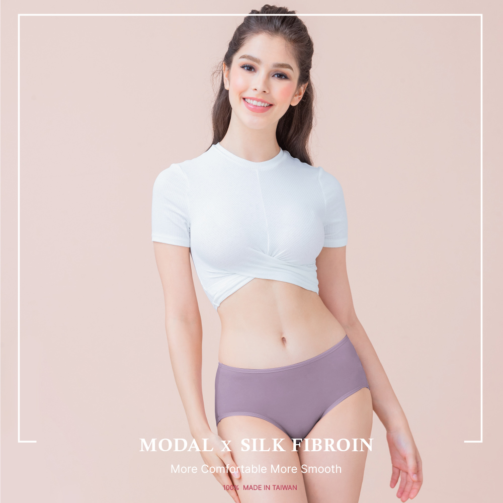 【Clany可蘭霓】台灣製絲蛋白美膚內褲 ｜莫代爾親膚透氣低敏・中腰女內褲 M&ndash;XL  薰衣草紫 2152-92, , large