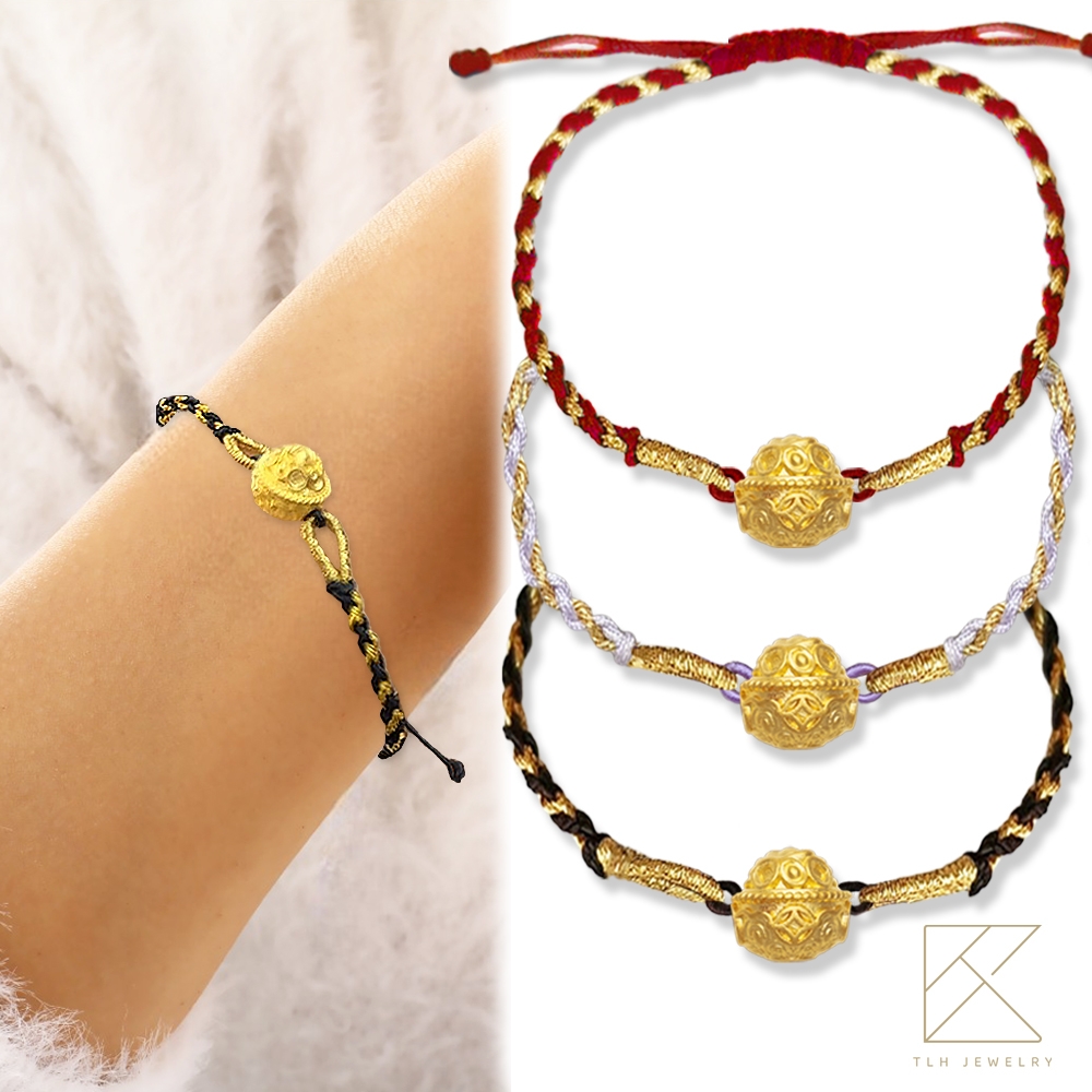 【TLH】黃金墜編織手繩 純金999 多選 時來運轉 聚寶盆約重0.08錢&plusmn;0.01, , large