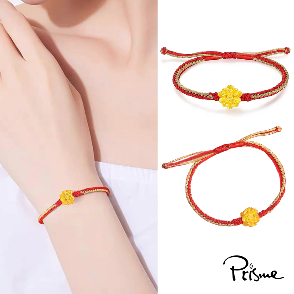 【Prisme Gold】黃金手鍊 蓮花 紅編織手鍊 (金重：約0.08錢±0.03), , large