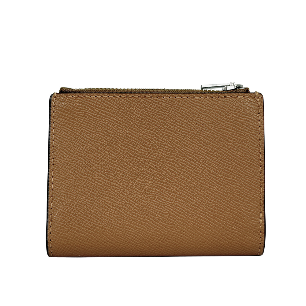 COACH 銀字Logo 防刮皮革對開二折釦式短夾/淺焦糖色, , large