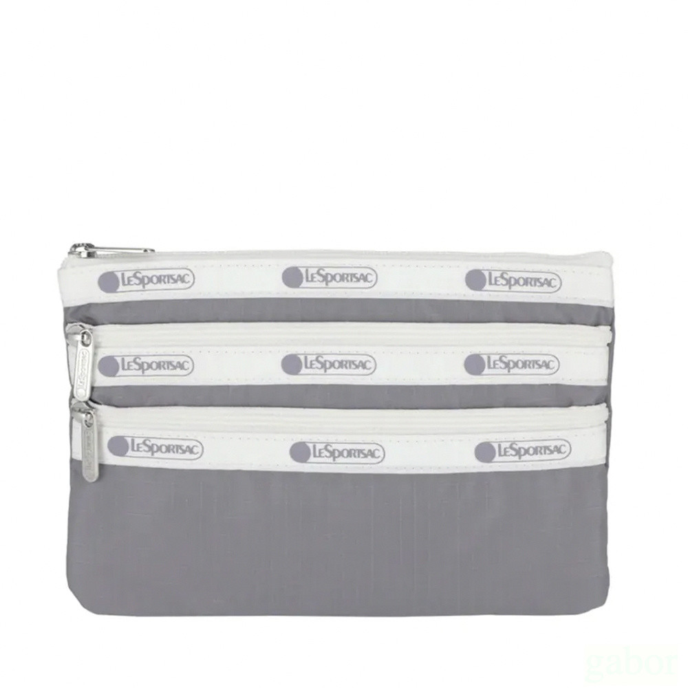 LeSportsac 3-zip Cosmetic 三層拉鍊化妝包 -滾邊寧靜灰, , large