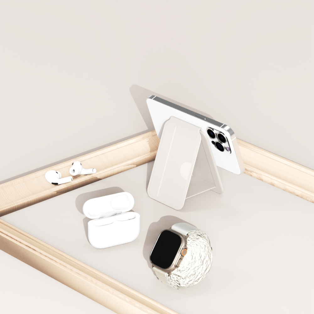 [OneMore Co., Ltd.] OneMore MagSafe Magnetic Stand Wallet - Light Gray Beige, , large