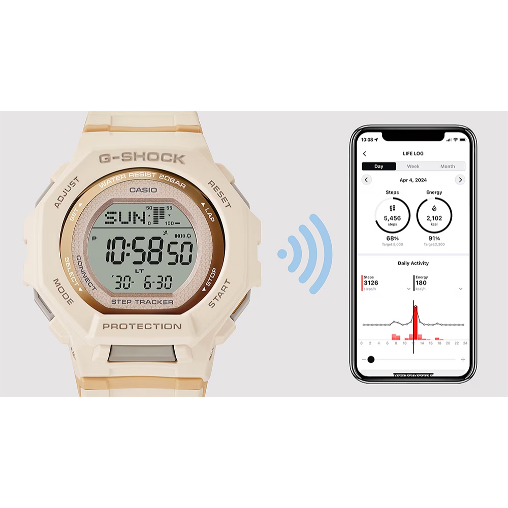 CASIO 卡西歐 G-SHOCK 計步藍芽手錶 柔和色調女錶 GMD-B300-4, , large