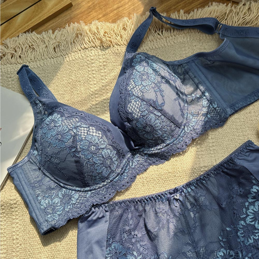 【Clany可蘭霓】浪漫日記石墨烯軟鋼圈集中包覆 BC罩杯不空杯蕾絲內衣 紫灰藍 8057-53, , large